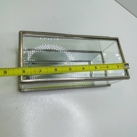 Trinket Jewelry Box Glass Silver Edge Mirror Bottom - Picture 6 of 9